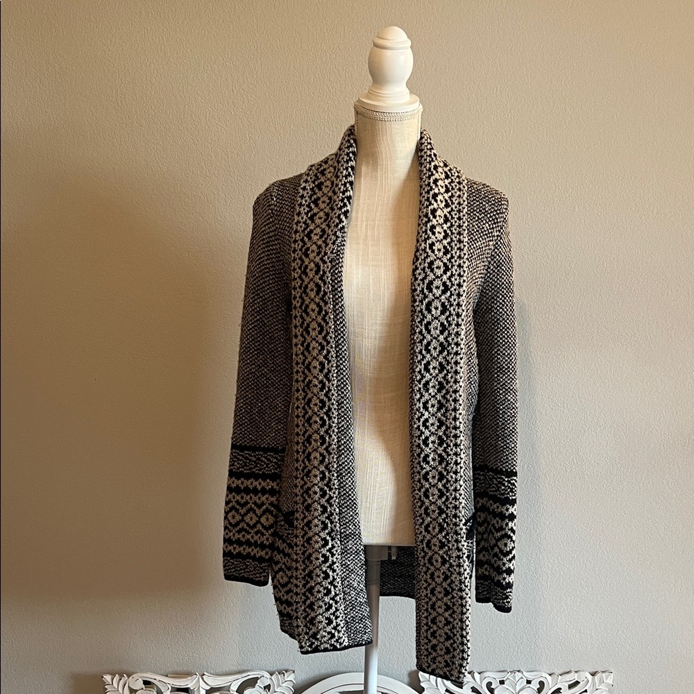 Lucky Brand Black and Cream Patterned Cardigan
